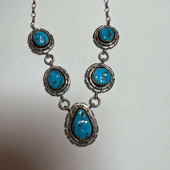 None Jewelry - Vintage Native American Turquoise Necklace, Signed.